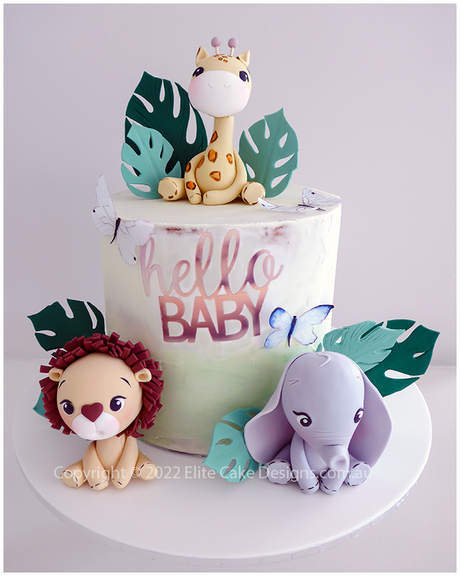 Zoo theme baby shower cake